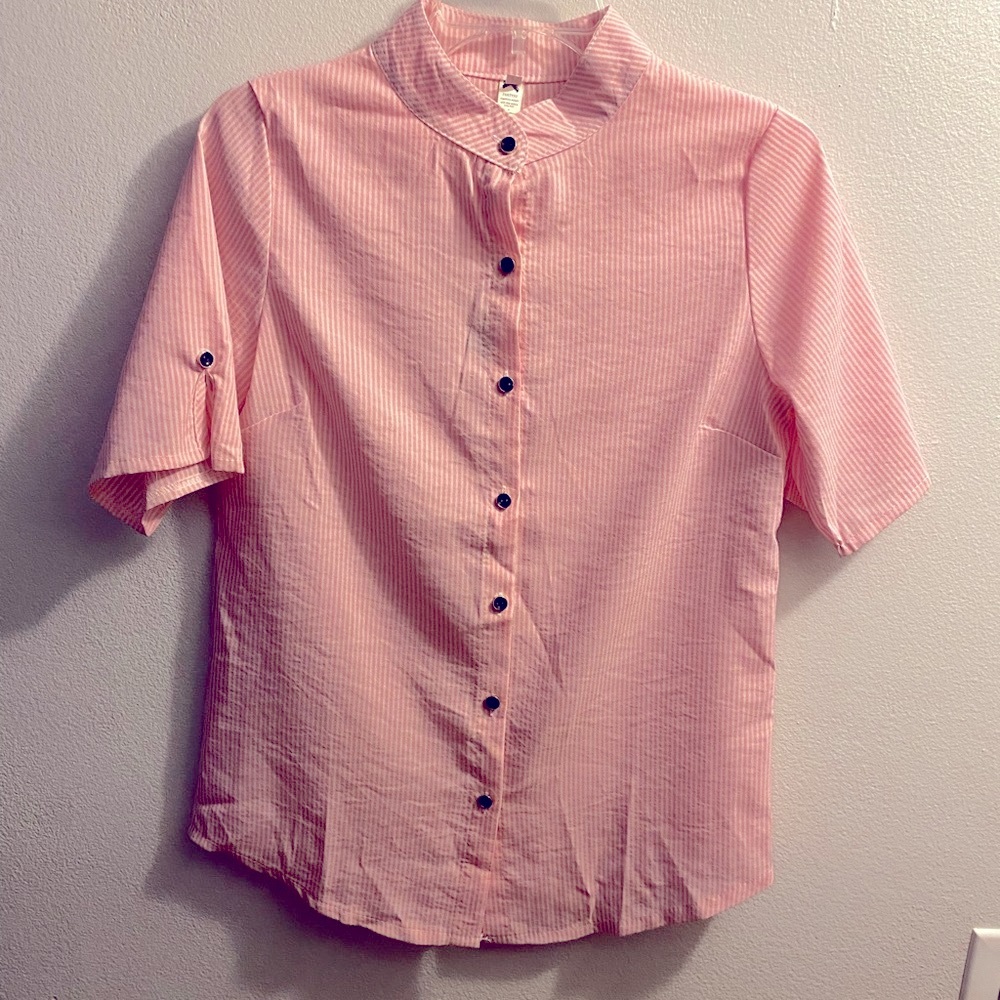 Partysu Pink Stripped Blouse With Black Buttons